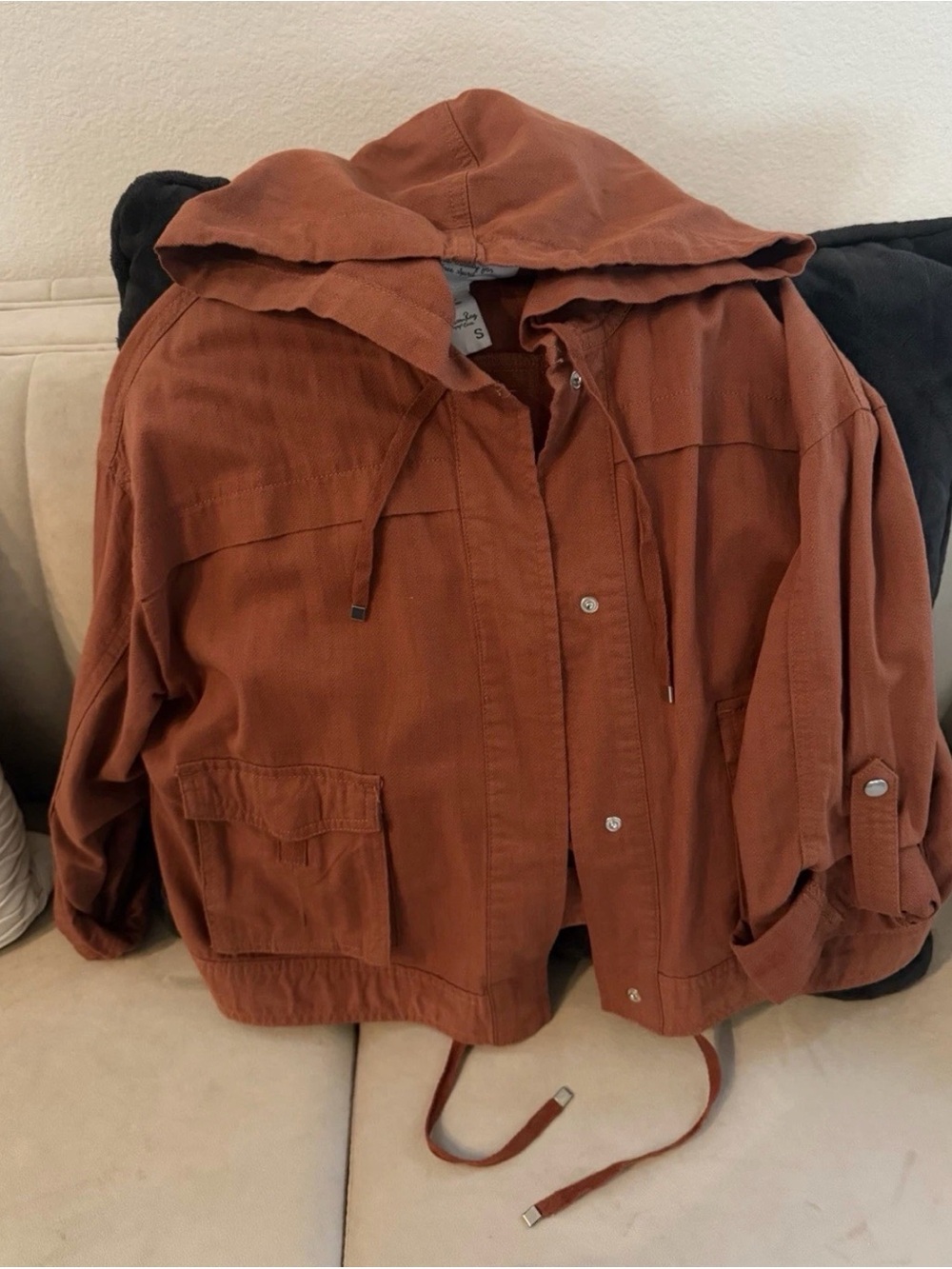American Rag Woven Hooded Utility Jacket - Rust, New .